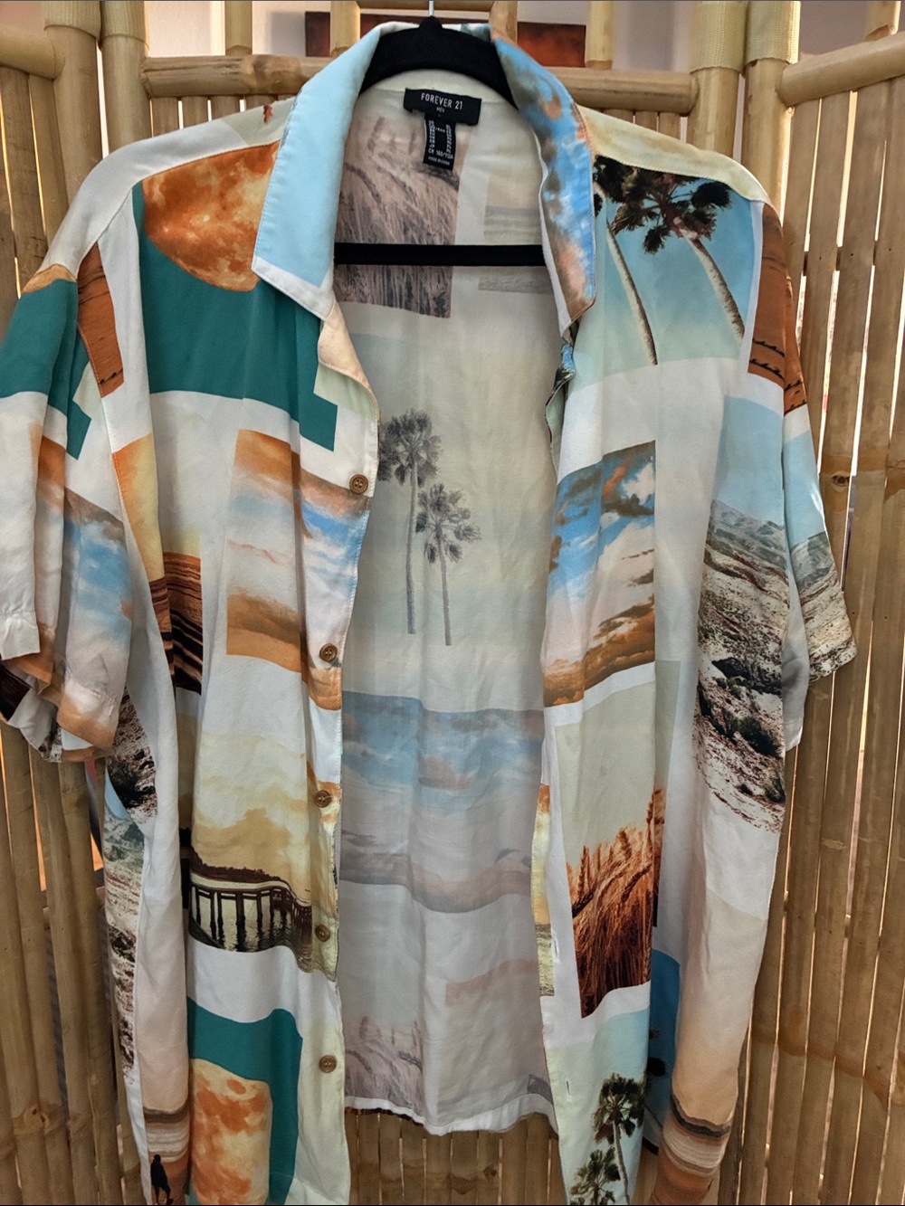 Forever 21 Men's Multicolor Coastal Photo-Print Short-Sleeve Shirt